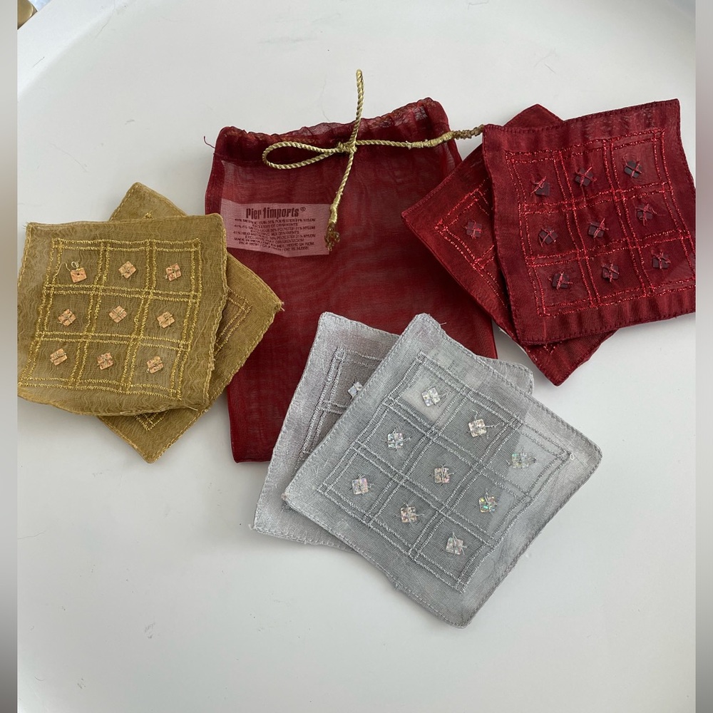 Pier 1 Imports Holiday Metallic Coaster Set of 6 with Holiday Gift Bag - NEW
